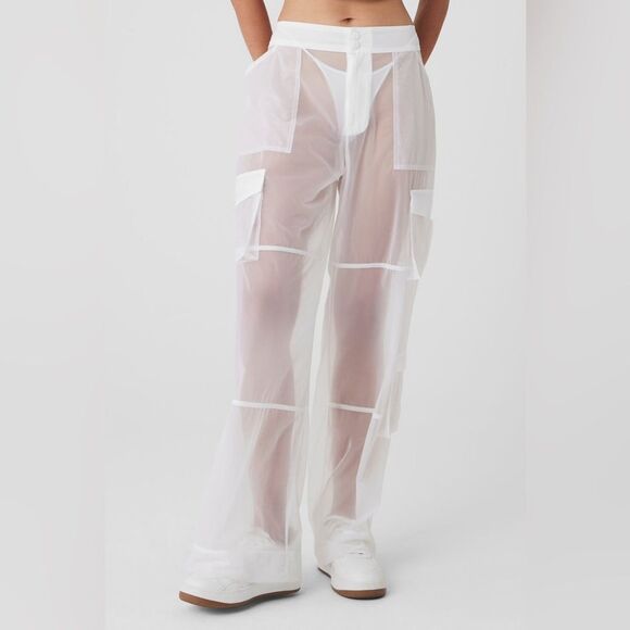 ALO Yoga Womens White Sheer Effusion Cargo Wide Leg Trouser - Picture 2 of 14